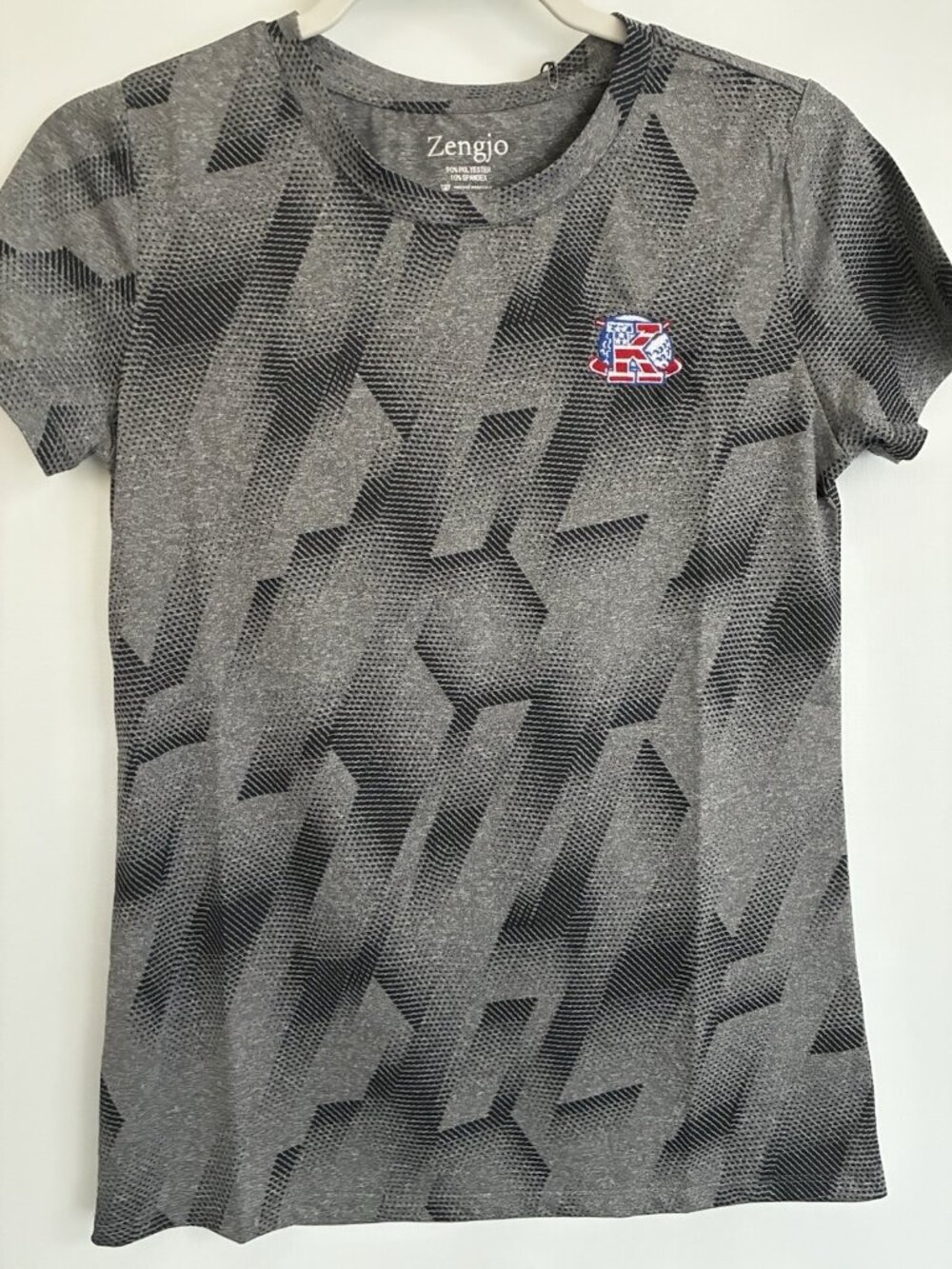 NWT Zengjo Mens Small Gray Tech Performance T Shirt Patriotic Baseball K